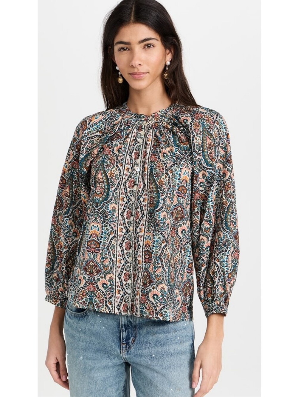 Cleobella Fabiola Paisley Organic Cotton Blouse Size Medium